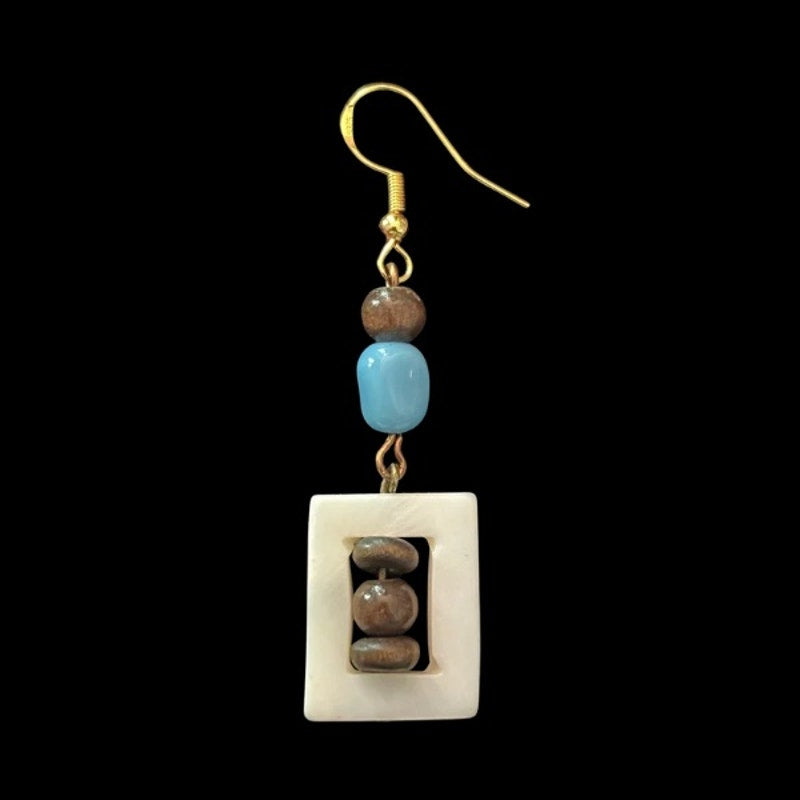 A Shore Thing | Wood, Faux Turquoise, & Shell Beaded Drop Earrings