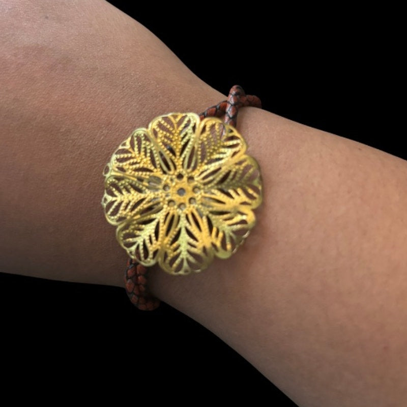 Upcycled Vintage Lacey Gold Flower Bolo Bracelet/Anklet