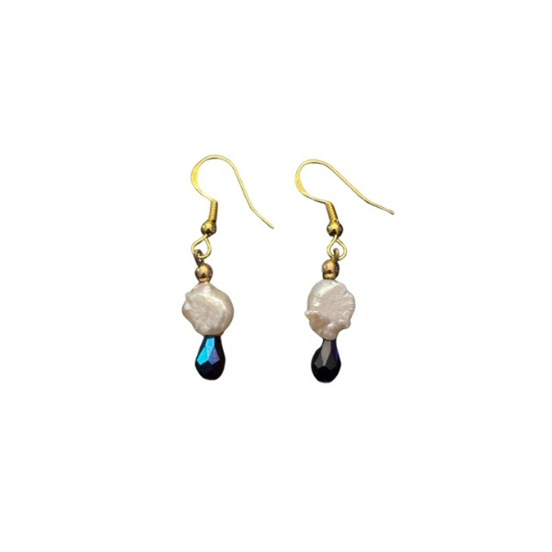 Mermaid Tears | Costume White Baroque Pearl & AB Black/Blue Drop Earrings
