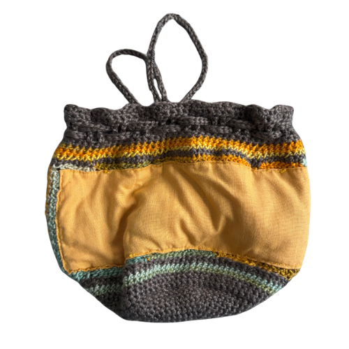 Retro Crocheted Granny Square Drawstring Pouch Bags | Made by Maya
