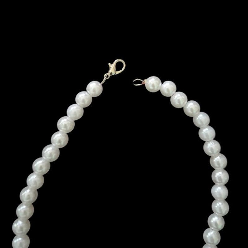 Vintage Silver Leaf Pendant Pearl Choker Necklace | Handmade with Secondhand Materials