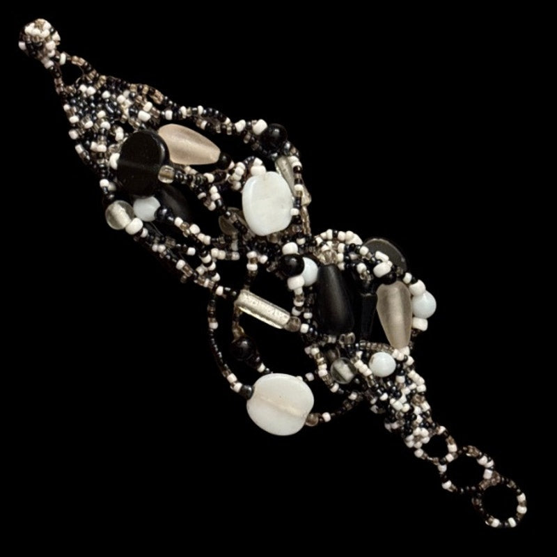 Vintage Beaded Funky Black and White Bracelet