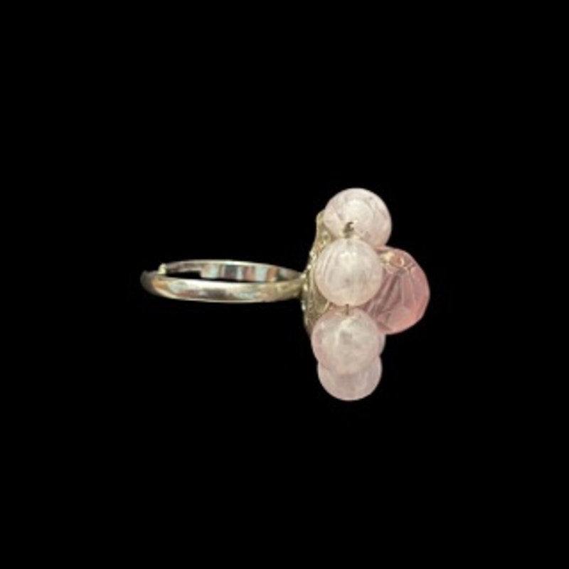 Pastel Pink Beaded Flower Upcycled Vintage Earring Ring (8)