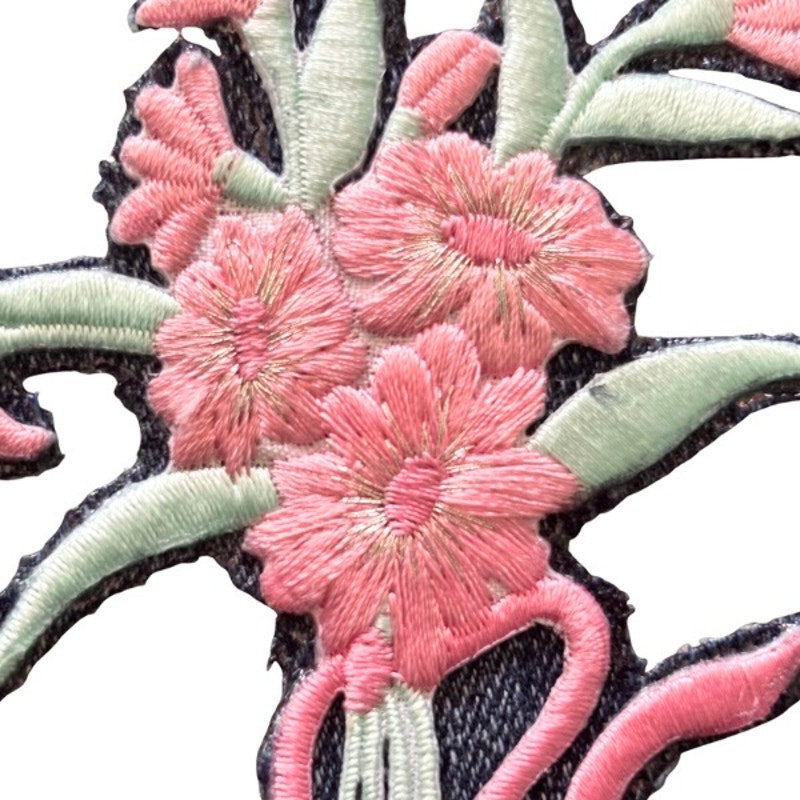 Pastel Pink Flower Bouquet Vintage Embroidered Patch Pin