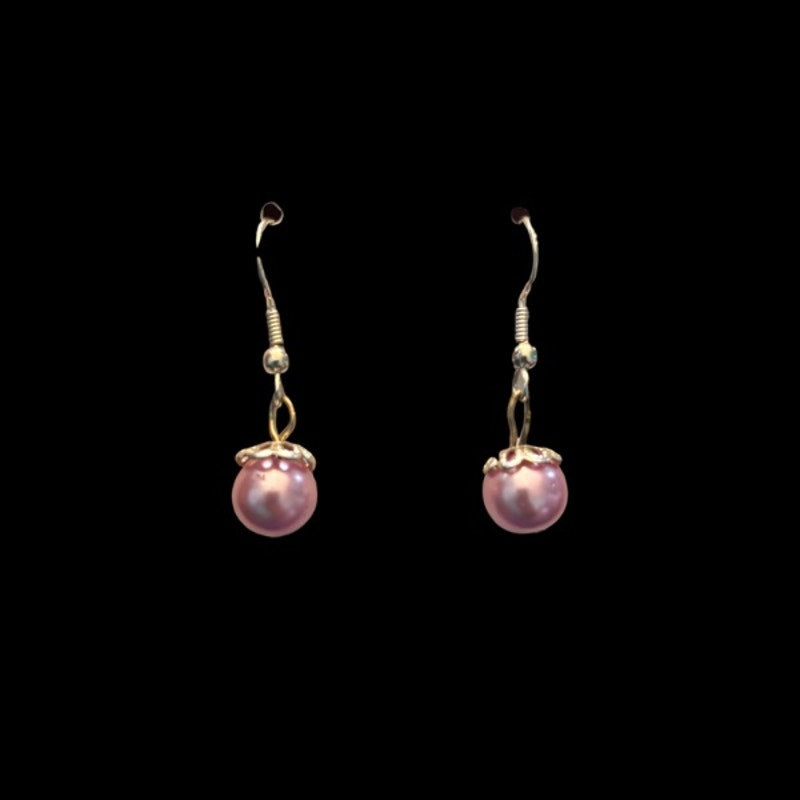 Dainty Pink Mock Pearl Drop Earrings | Upcycled Vintage