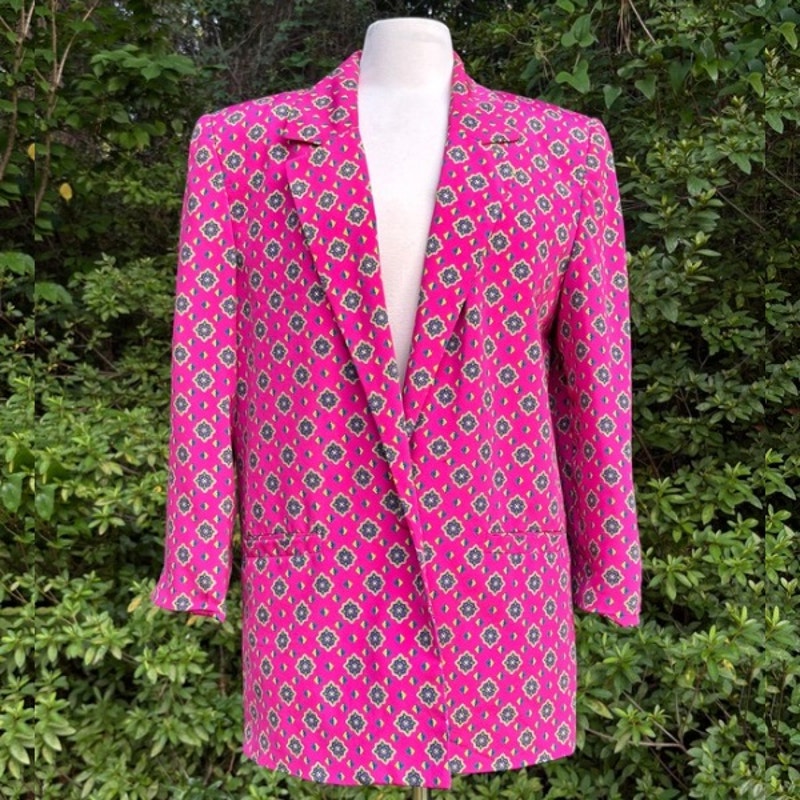 Vintage Hot Pink Medallion Print Blazer  (10)