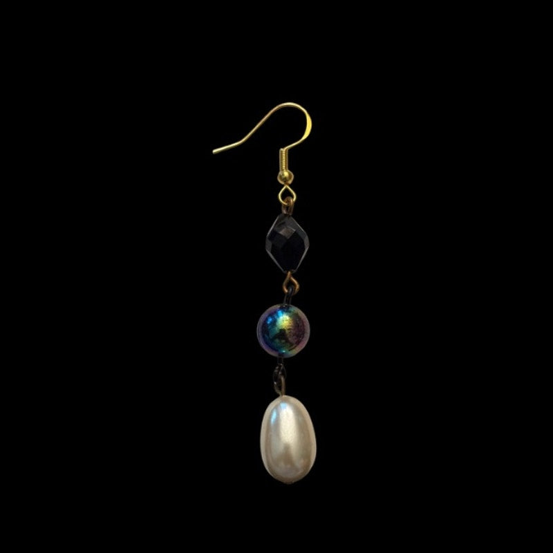 Baroque-inspired Black, Rainbow, Costume Pearl Beaded Drop Earrings