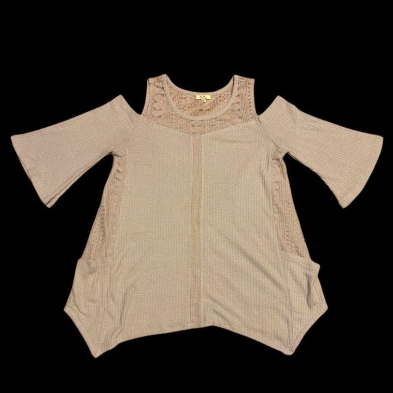 Lavender Lace Cold Shoulder Knit Slouchy Sweater (M)