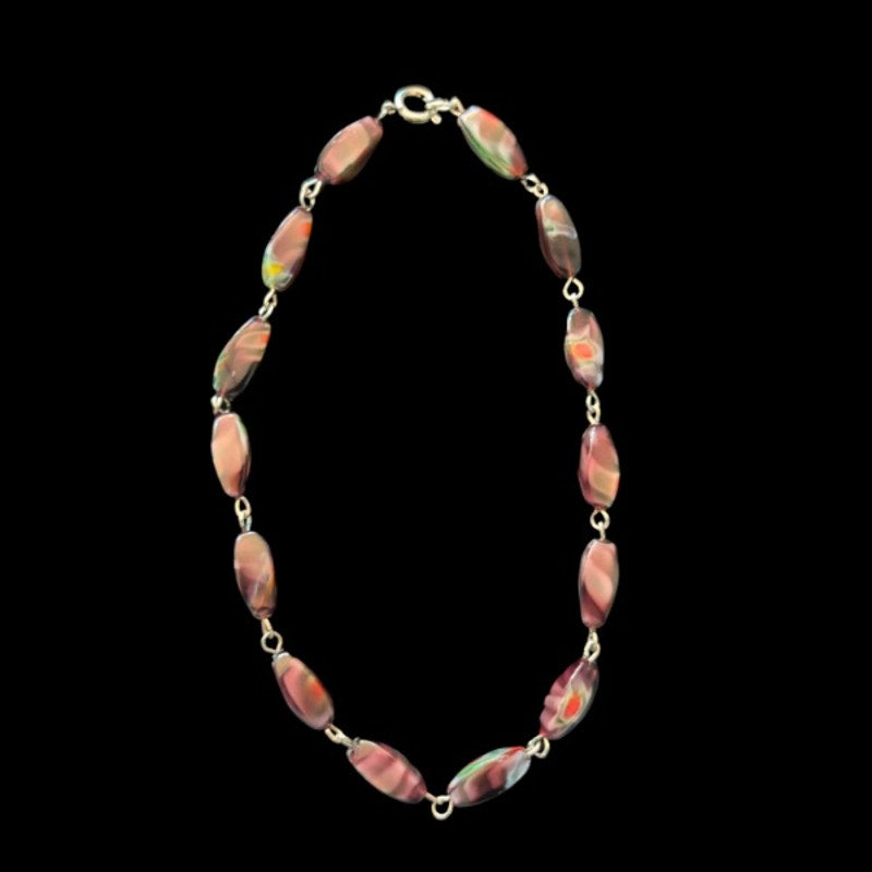 Purple/Blue/Red Swirl Glass Beaded Chain Anklet (L-XL)
