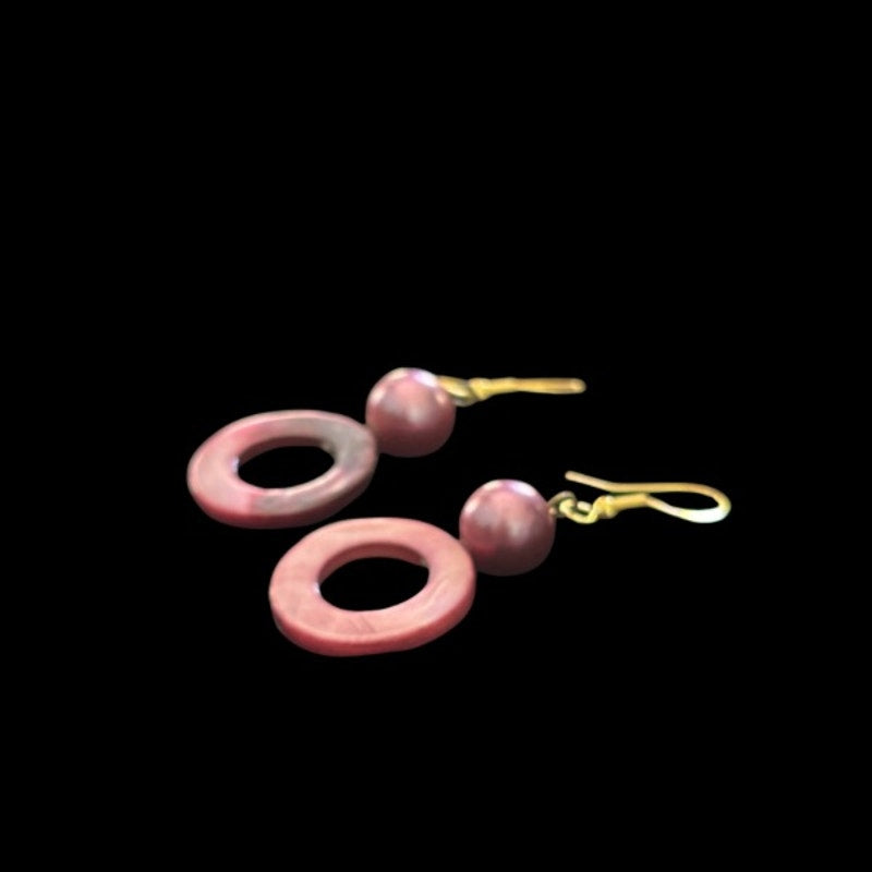 Fuchsia Pink Pearl & Mother-of-Pearl Ring Earrings