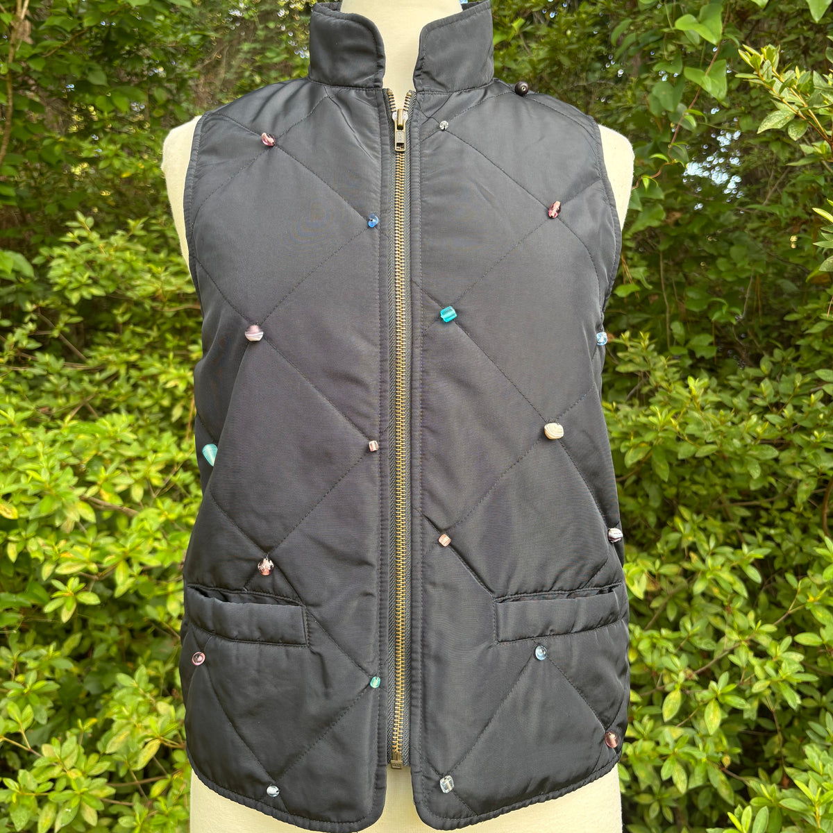 Navy Blue, Purple Bead Embellished Quilted Vest (S-M)