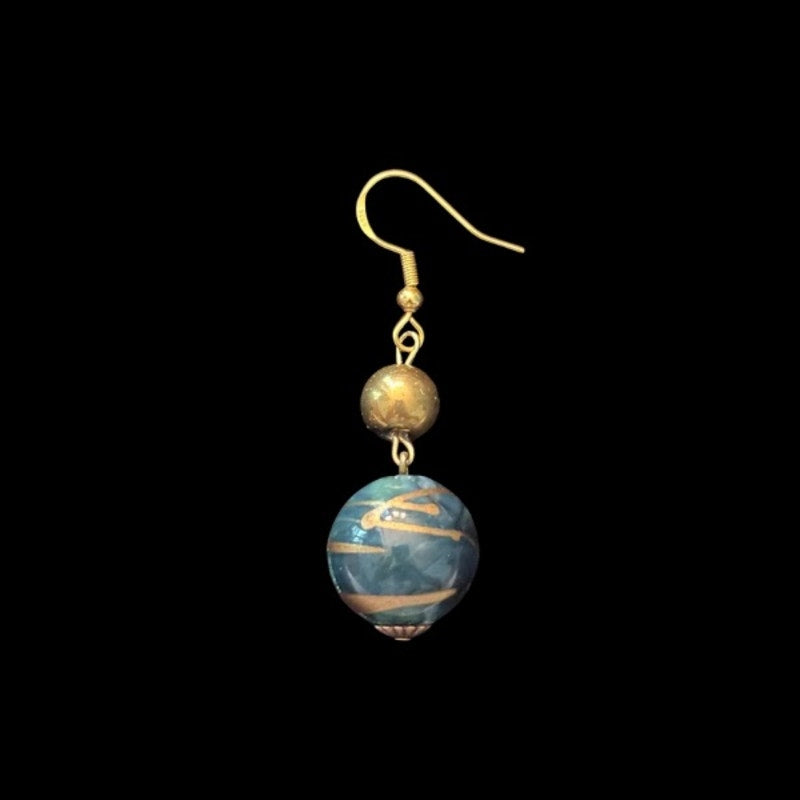 Baroque-inspired Gold and Marbled Green Beaded Drop Earrings