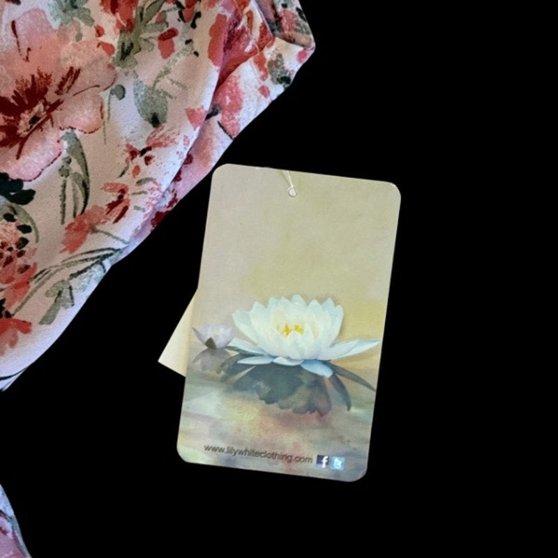 NWT Pink & Green Watercolor Floral Sleeveless Wrap Blouse (Large)