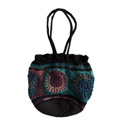 Retro Crocheted Granny Square Drawstring Pouch Bags | Made by Maya