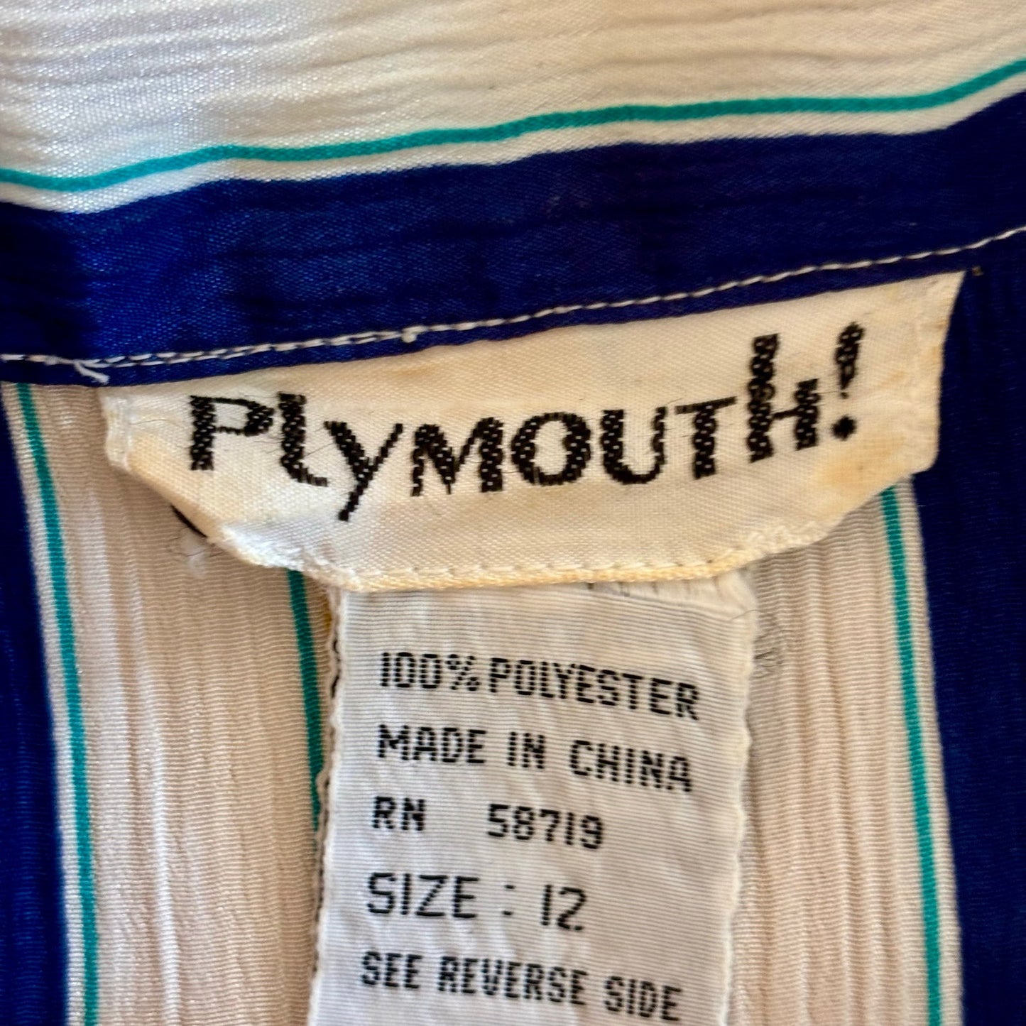 Vintage Textured Satin Yellow, White, & Blue Striped Short Sleeve Shirt (M/L)