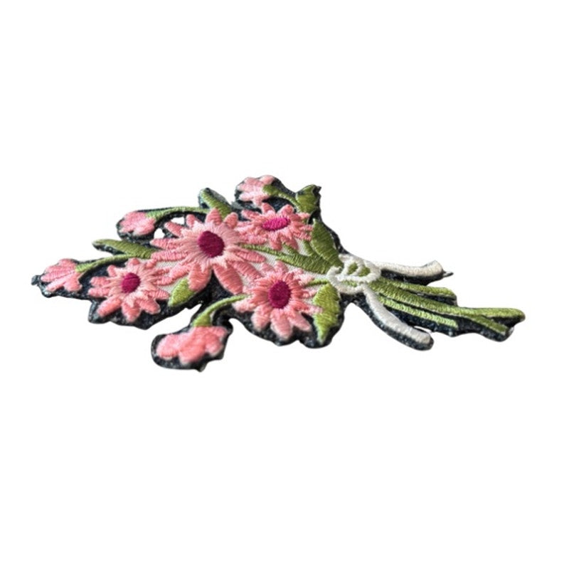 Large Two-toned Pink Daisy Flower Bouquet Vintage Embroidered Patch Pin