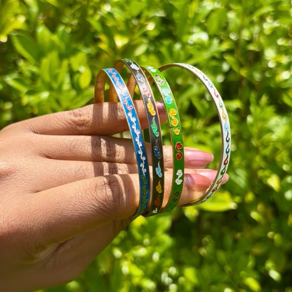 Black/Multi Scroll Vintage Cloisonné Brass & Enamel Bangle (Small-Medium)