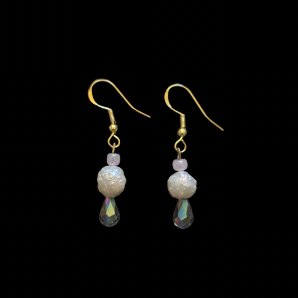 Mermaid Princess Tears | Costume White Baroque Pearl & AB Clear/Blue Drop Earrings