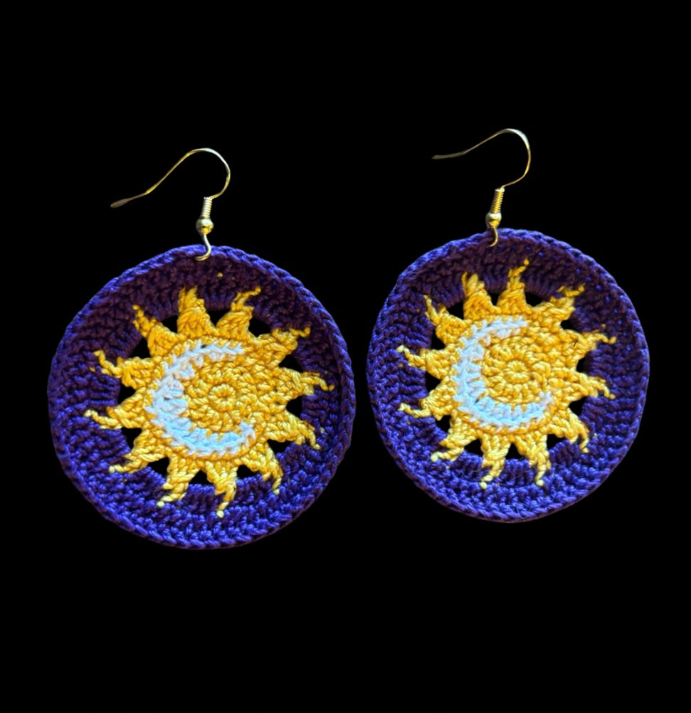 Sun and Moon Disc Micro-crocheted Disc Earrings