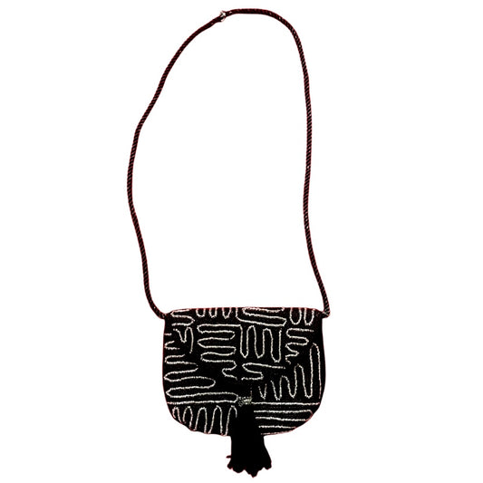 Vintage Black/Silver Micro-beaded Evening Crossbody Bag