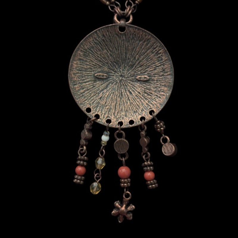 70’s Vntg Avon Copper-toned Beaded Disc Flower Pendent Choker Necklace