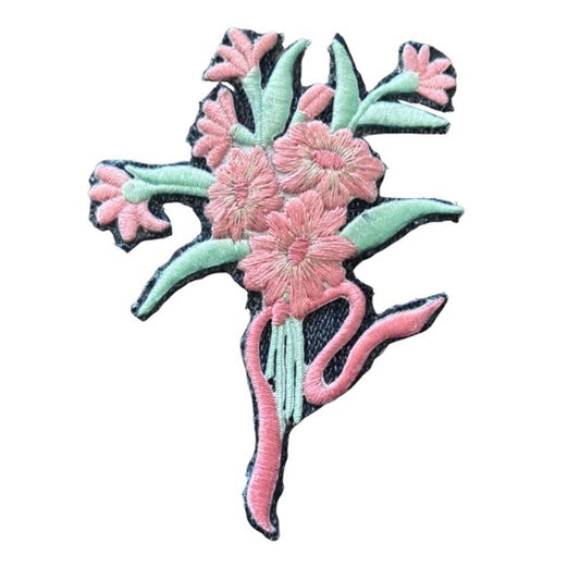 Pastel Pink Flower Bouquet Vintage Embroidered Patch Pin