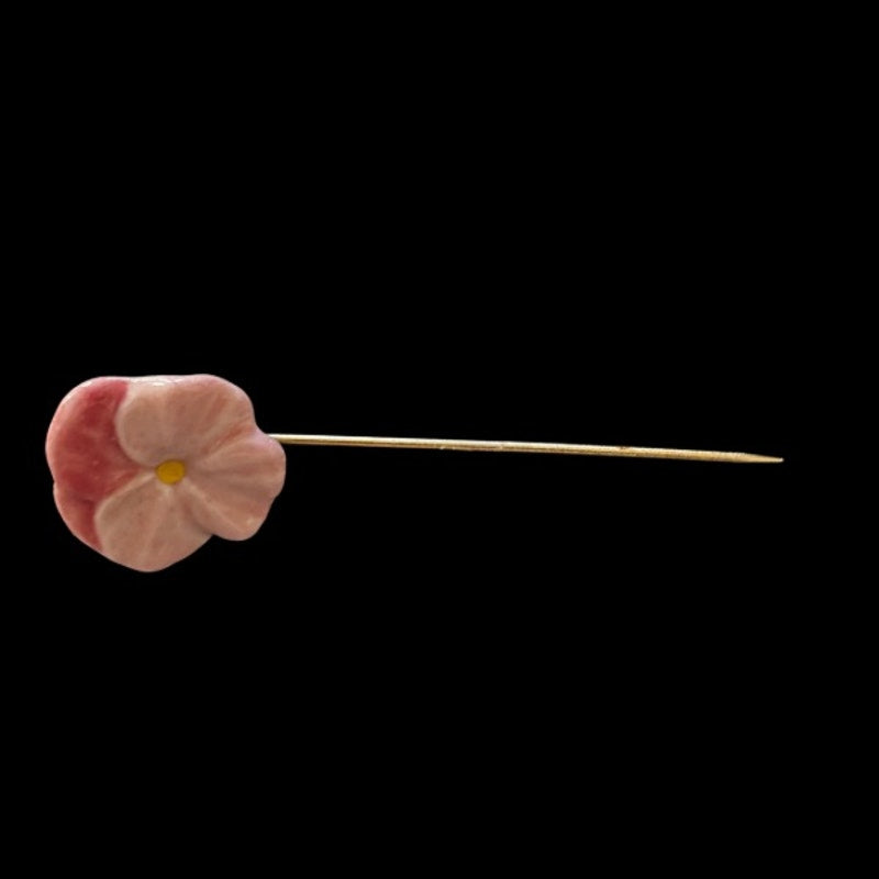 Vintage Pink Pansy Clay Gold-toned Stick Pin