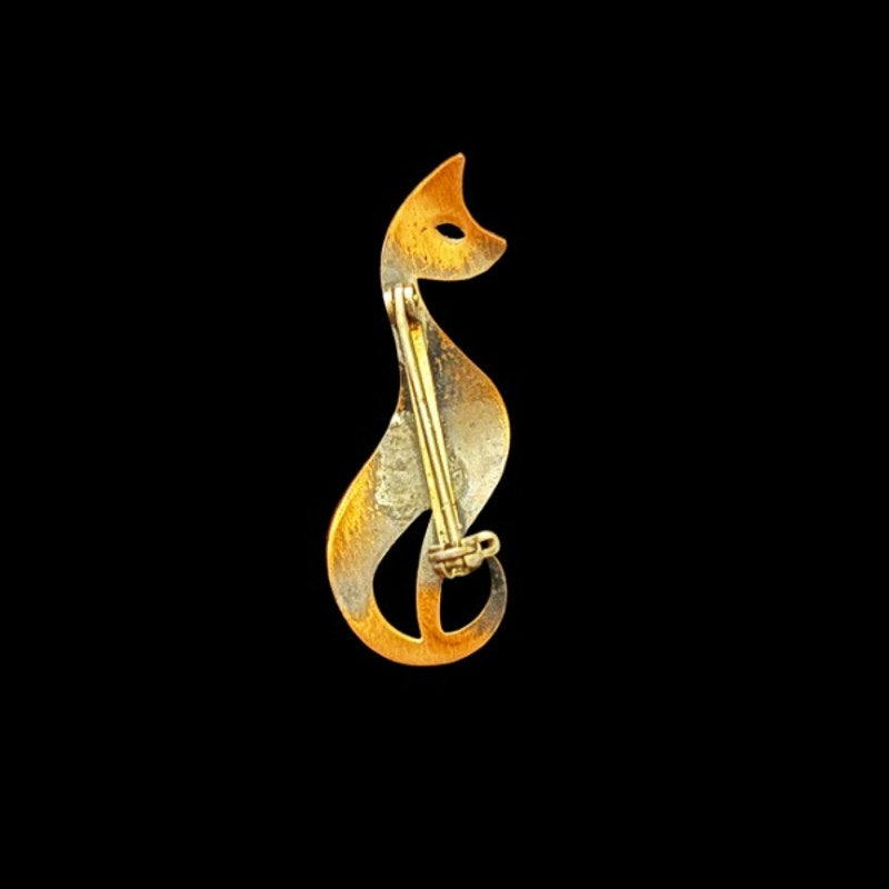 Vintage Small Minimalist Copper Cat Pin
