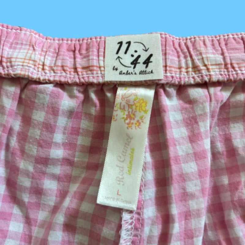 Vintage Tulip Patch Pink and White Gingham Ruffle Hem Cotton Lounge Bloomers (L)
