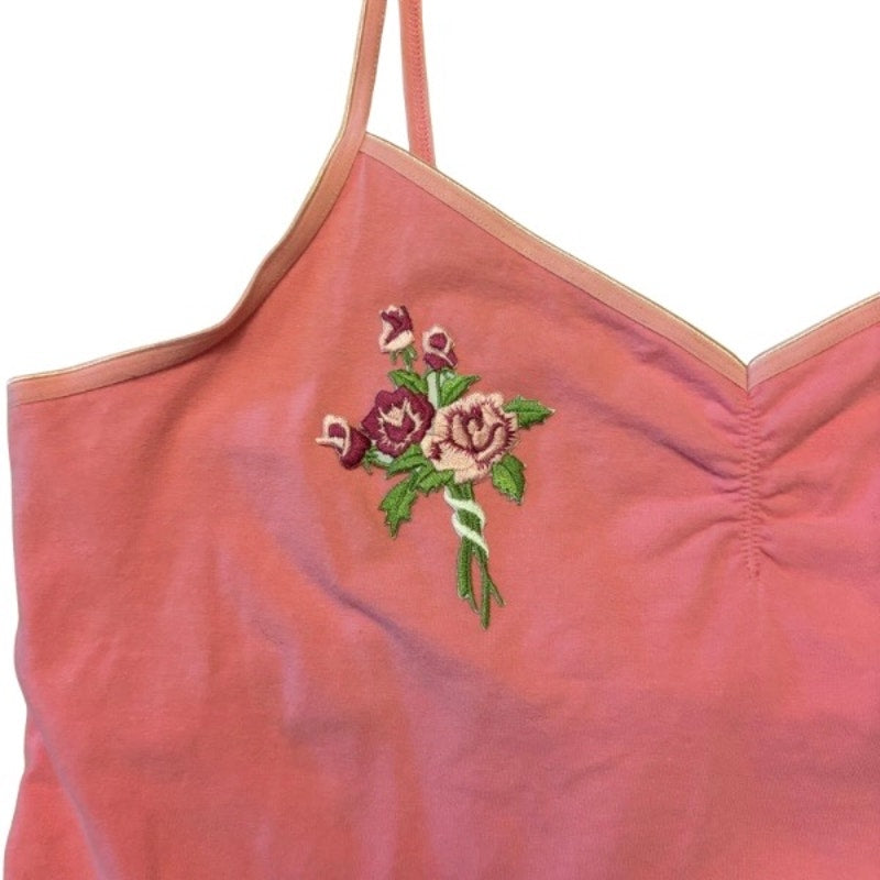Vintage Pink Rose Bouquet Flower Patch Embellished Pink Crop Camisole (Medium-Large)