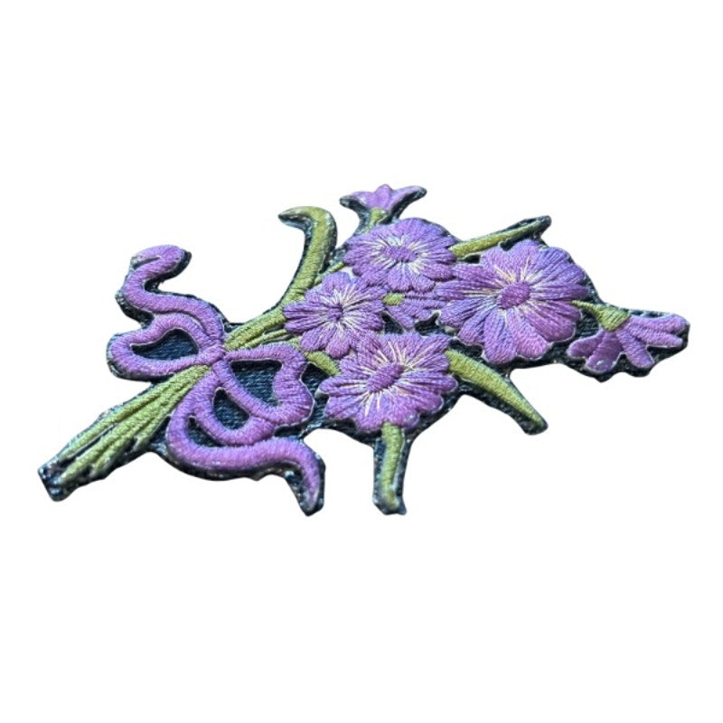 Lilac Purple Flower Bow Bouquet Vintage Embroidered Patch Pin