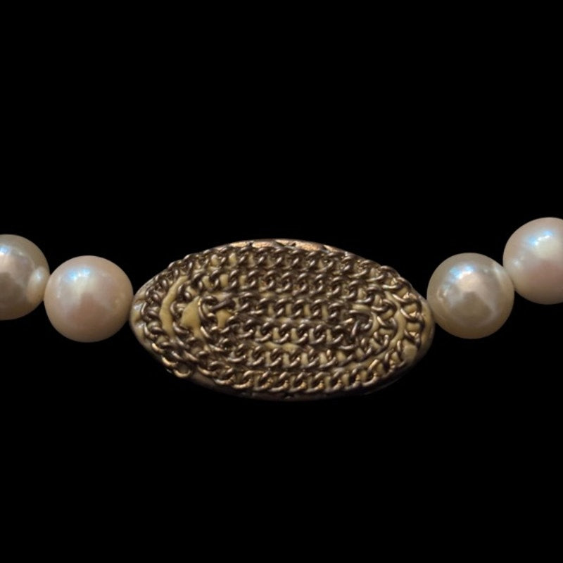 Oval Bronze Accent Mock Pearl Necklace | Handmade with Vintage Beads