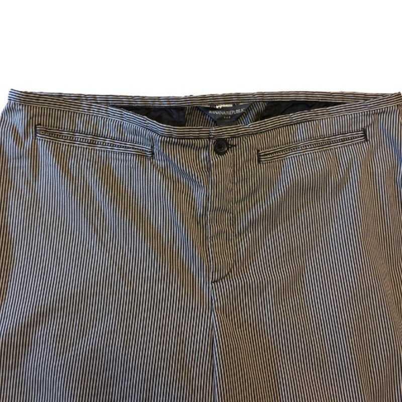Starry Hem Black and Tan Pinstriped Cotton Blend Capri-length Trousers (12)