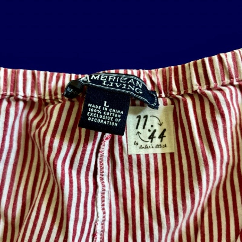 Vintage Navy Star Patch Blue and White Striped Cotton Mini Shorts (L)