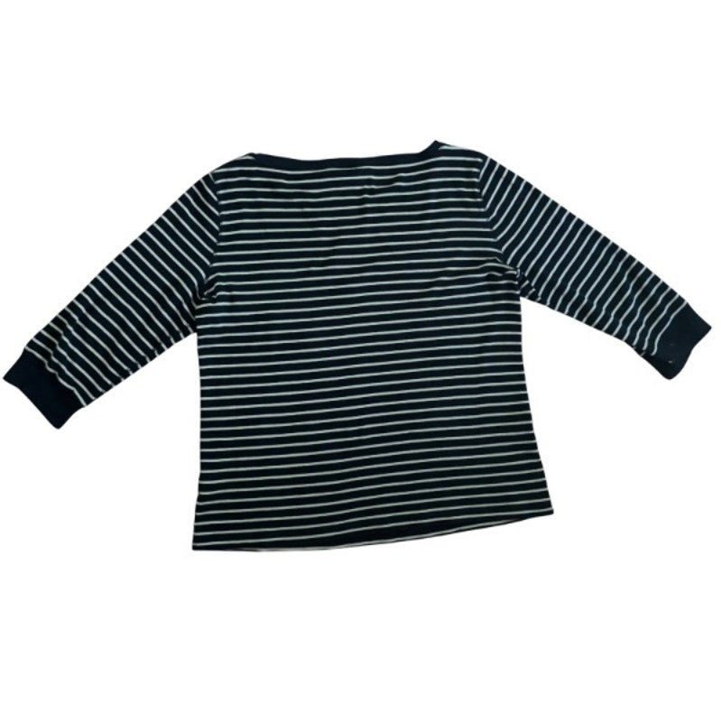Vintage Sun and Moon Patch Black and Beige Striped 3/4 Sleeve Boat Neck Knit Top (XL)
