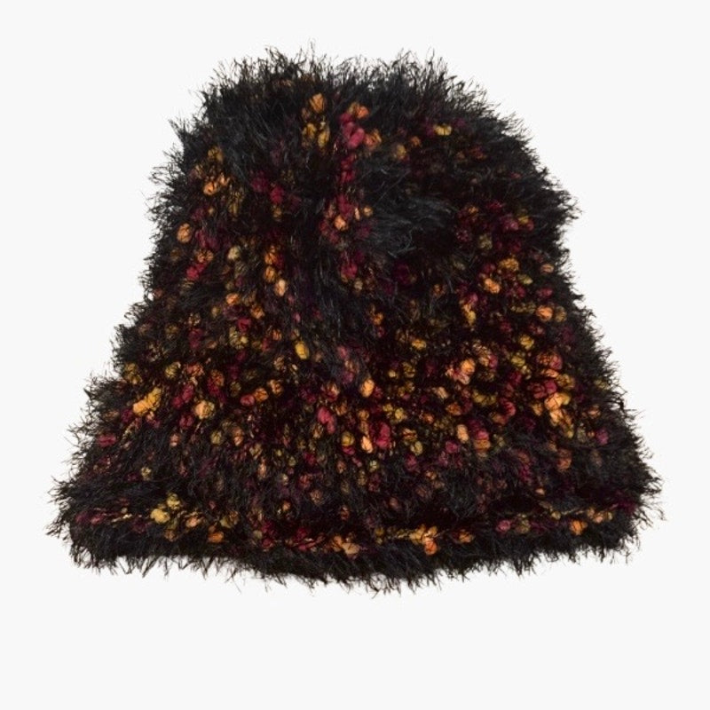 Hand-knit Fuzzy Orange, Red & Black Bucket Hat (OSFM)