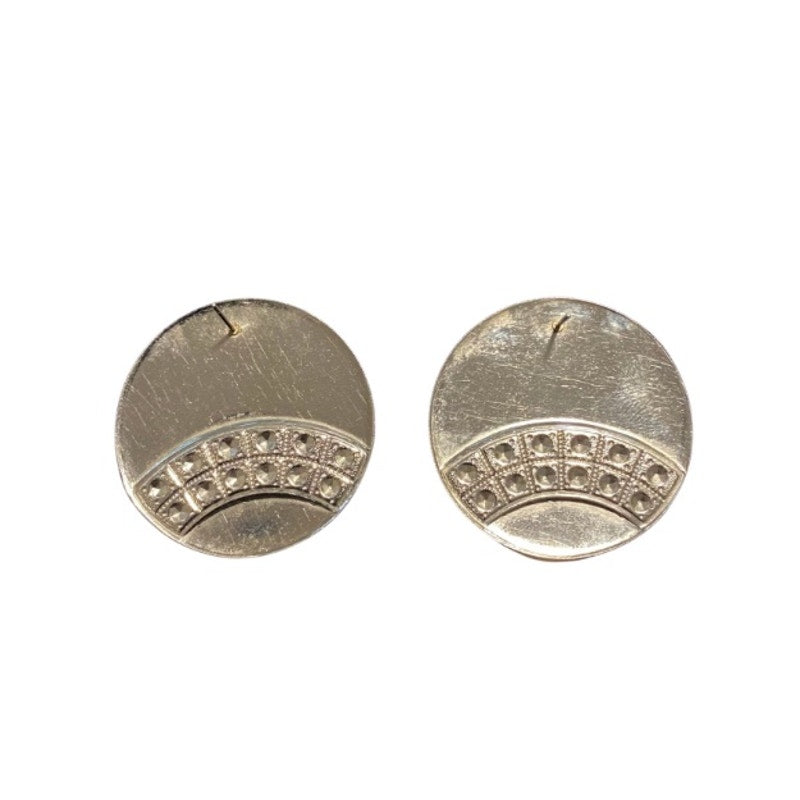 Vintage Art Deco Black and Silver Enamel  Disc Earrings