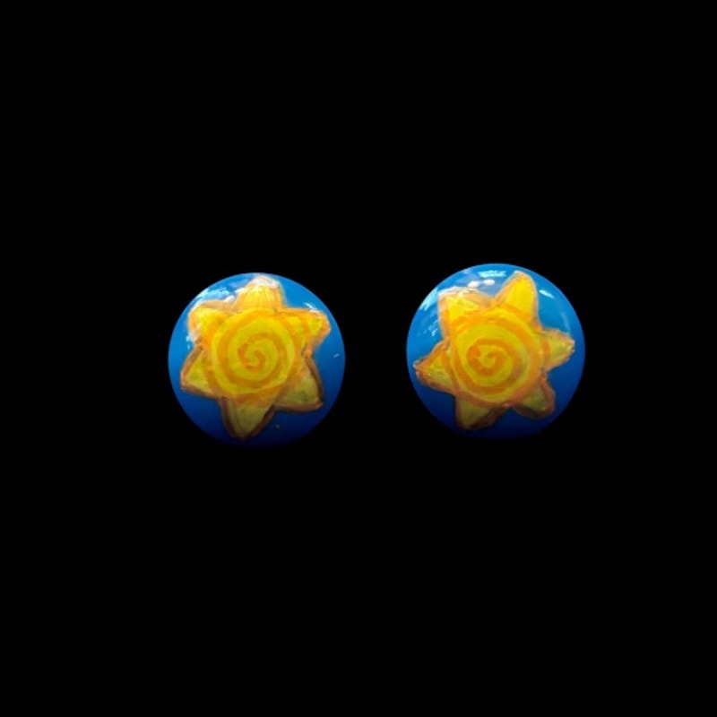 Handpainted Vintage Swirly Yellow Sun Stud Earrings