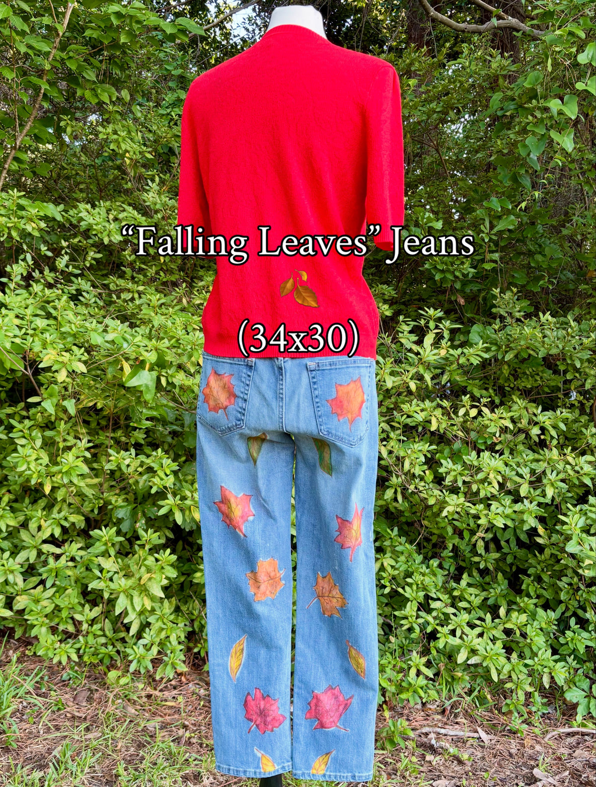 “Falling Leaves” Upcycled Slim Fit Light Wash Jeans (34 x 30)
