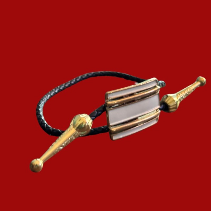 Upcycled Vintage Art Deco White, Gold, and Black Rectangle Bar Bolo Bracelet
