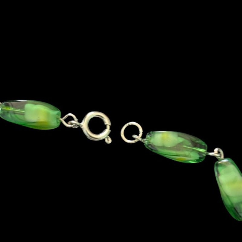 Marbled Green Sea Glass Beaded Chain Anklet (XL)