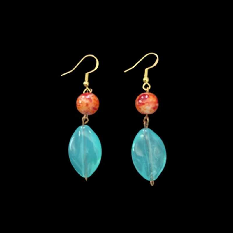 Fire and Ice | Baroque-Inspired Marbled Orange and Sky Blue Bead Drop Earrings