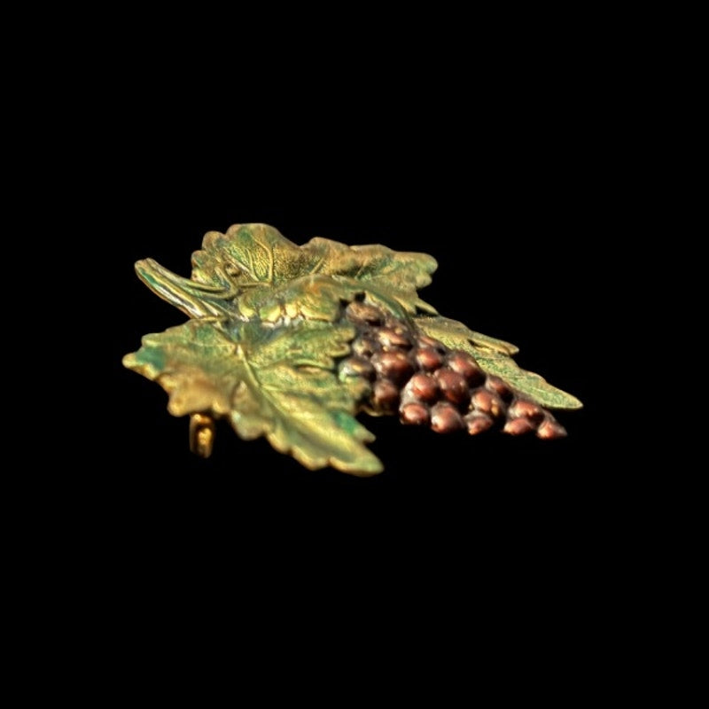 Vintage Studio 229 Brass Grapevine Bunch of Red Grapes Brooch Pin