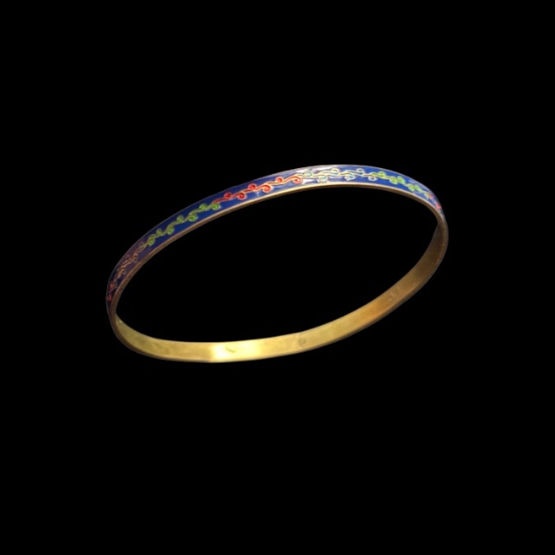Royal Blue/ Multi Scroll Vintage Cloisonné Brass & Enamel Bangle (Medium)