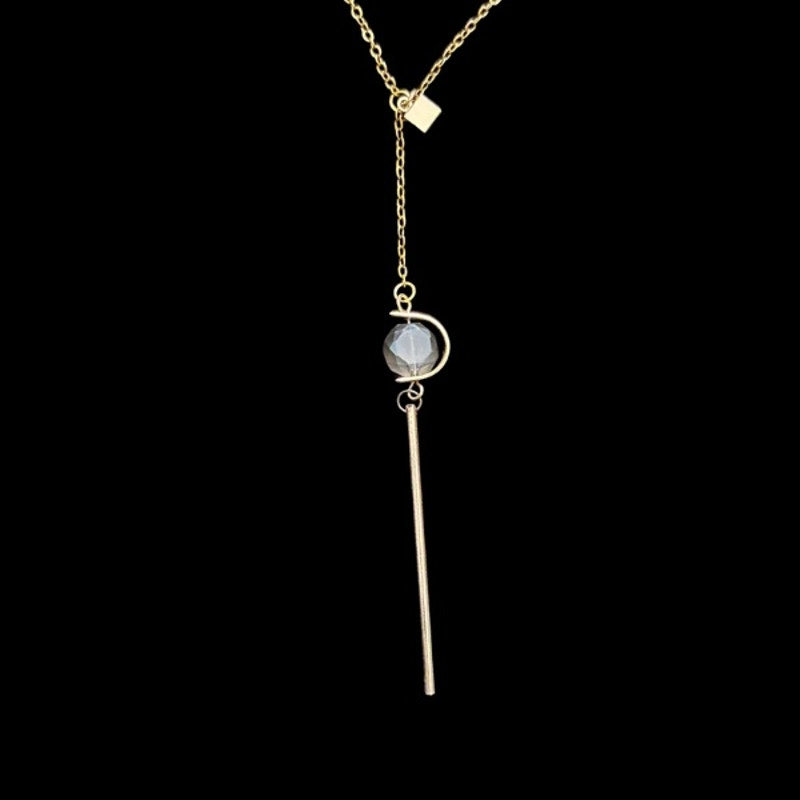 Gold Cube and Abstract Ice Blue Bead Drop Earring Layered Pendant Necklace