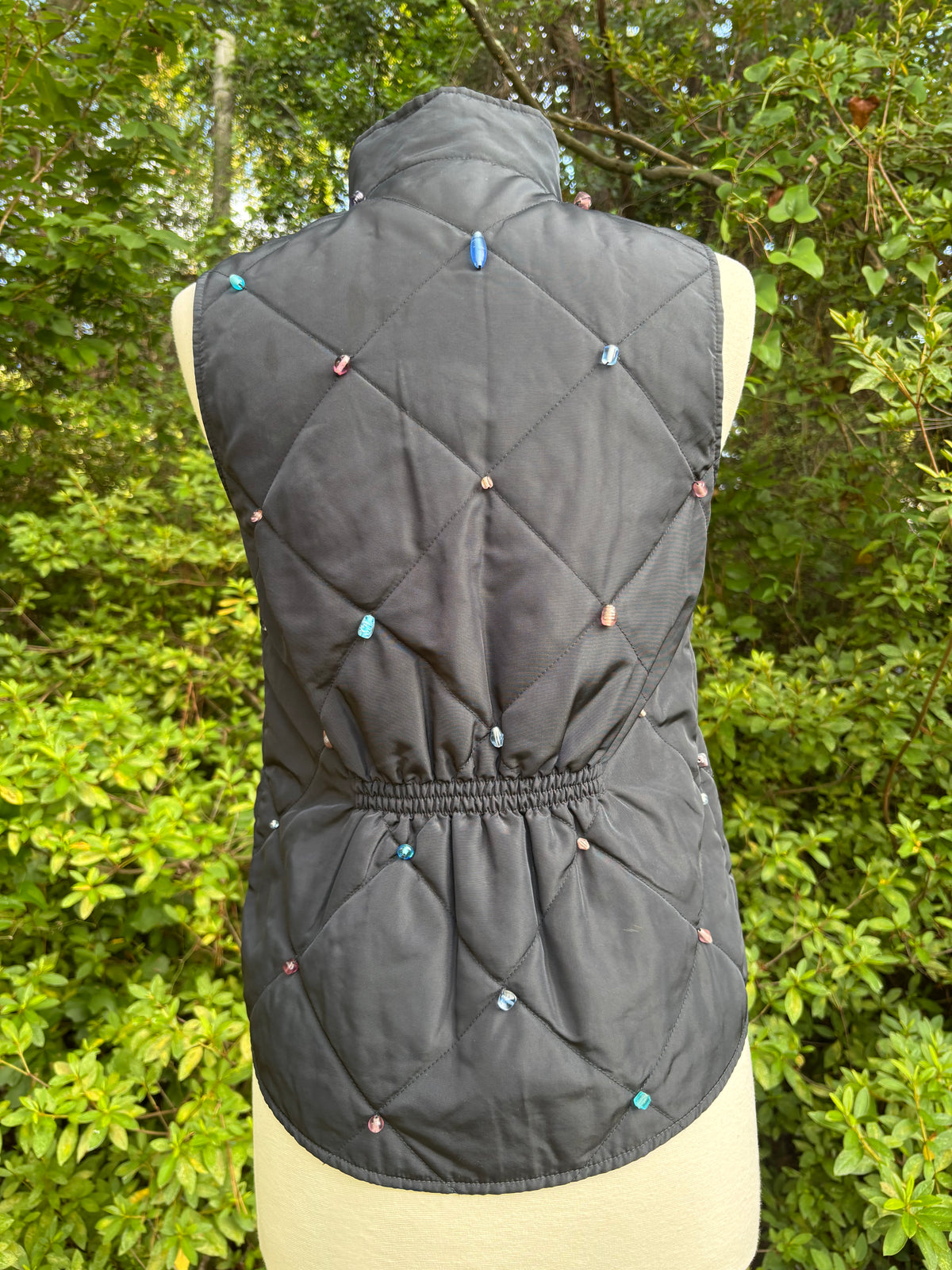 Navy Blue, Purple Bead Embellished Quilted Vest (S-M)