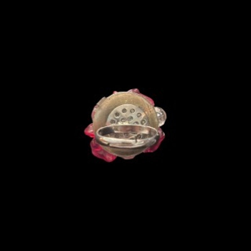 Chunky Abstract Red & Clear Bead Cluster Upcycled Vintage Earring Ring (6-8)