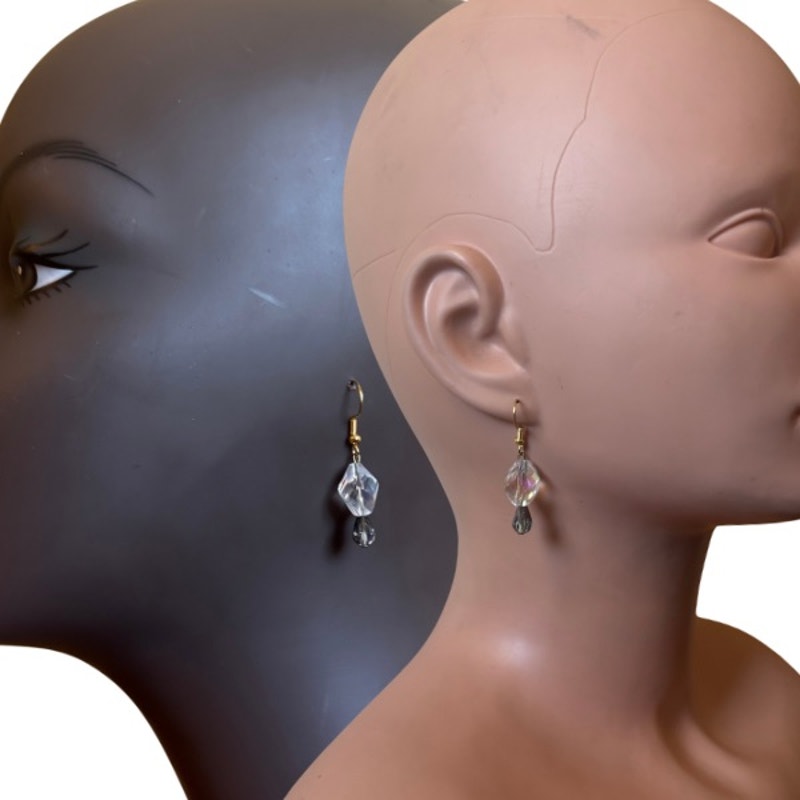 Morning Dewdrops | Clear AB Crystal & Colorshift Silver/Bronze/Purple Drop Earrings