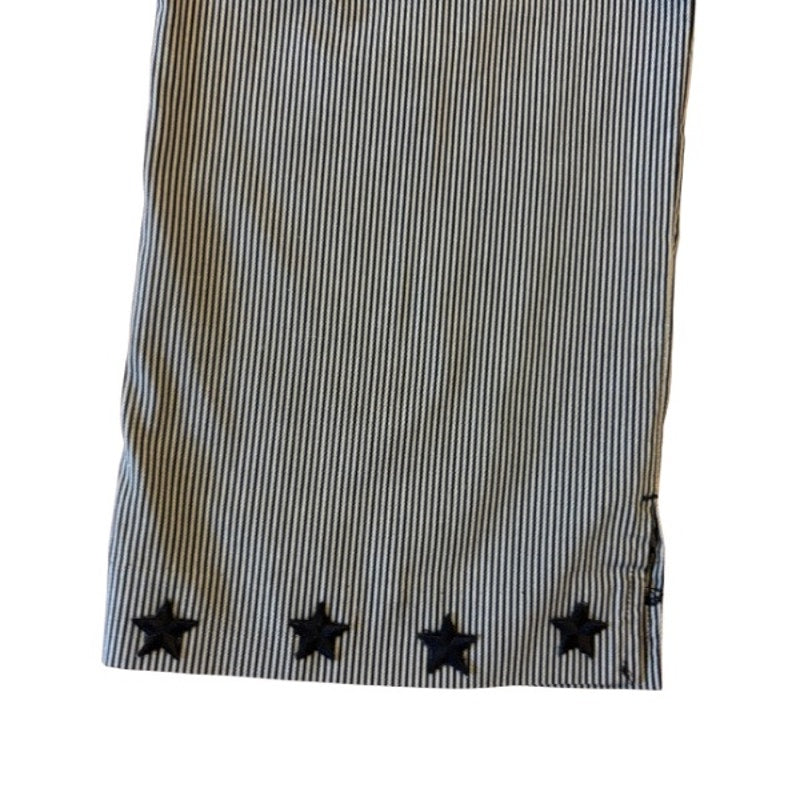Starry Hem Black and Tan Pinstriped Cotton Blend Capri-length Trousers (12)