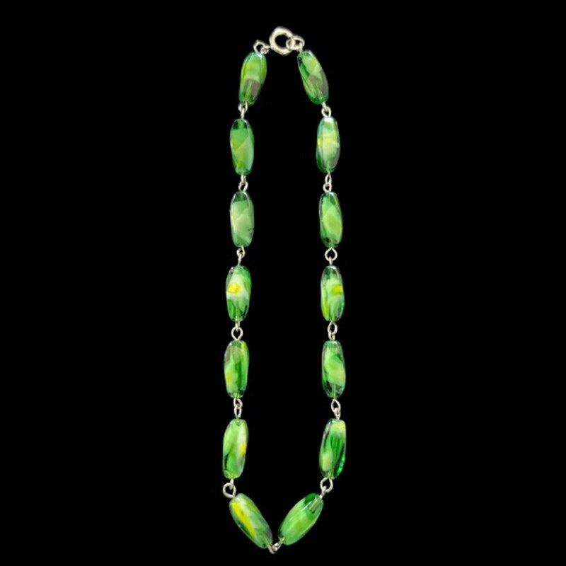 Marbled Green Sea Glass Beaded Chain Anklet (XL)